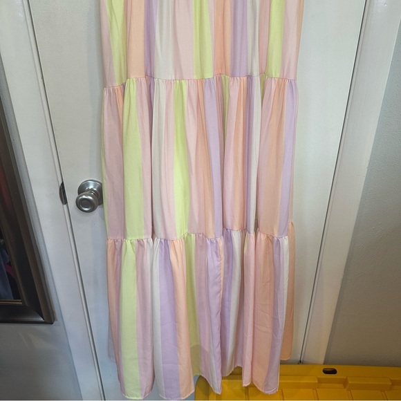 Karlie Pastel Stripe Tiered Midi Dress. Pink and White. Size: Medium. - Picture 5 of 11